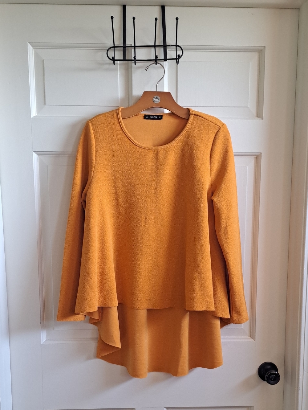 Shein Stretchy High Low Long Sleeve Mustard Comfy Flowy Top Blouse